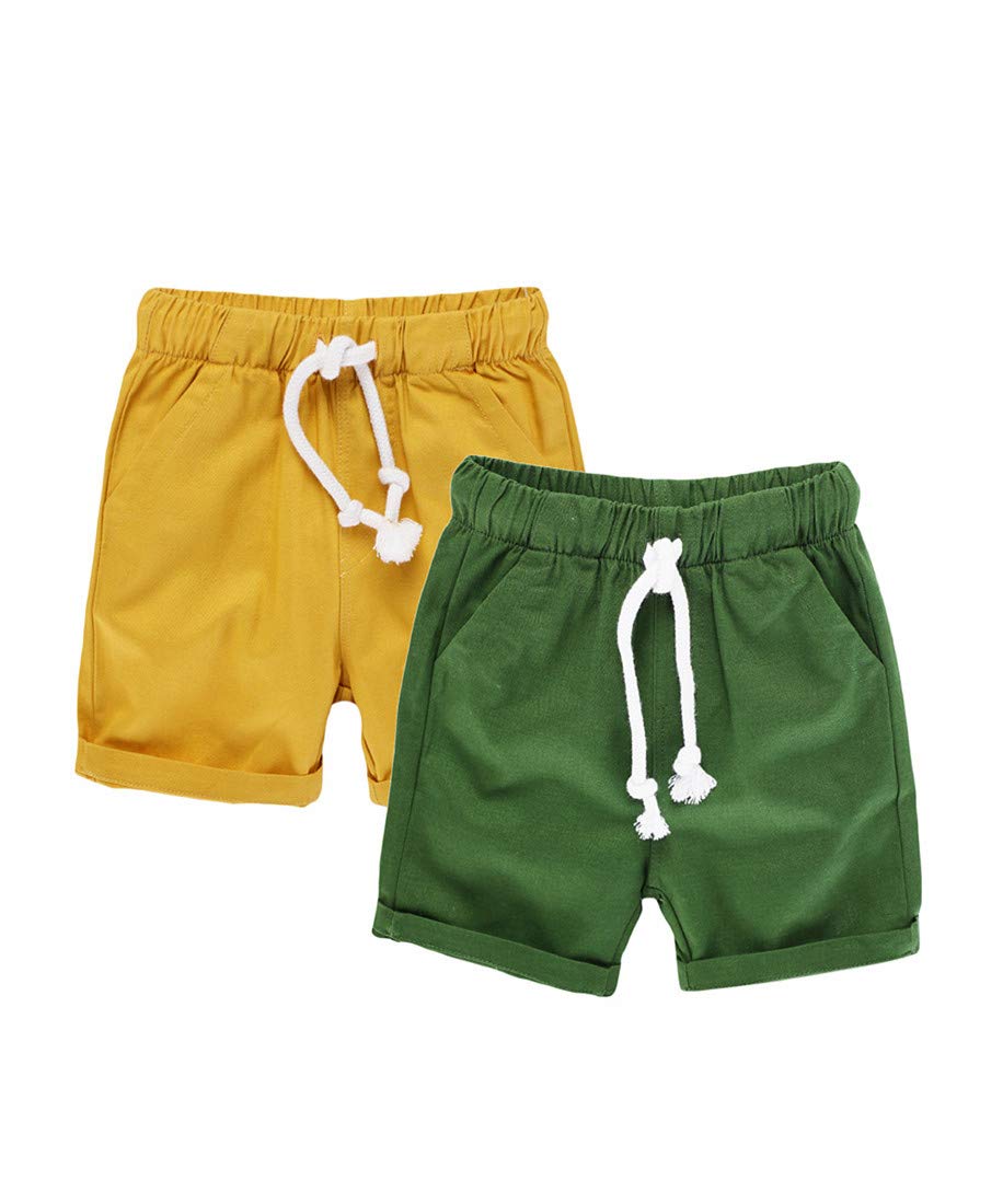 Hileelang Baby Boys ' Shorts 2-Pack Chino Short Summer Cotton Casual Pants With Pockets Yellow Green 2T