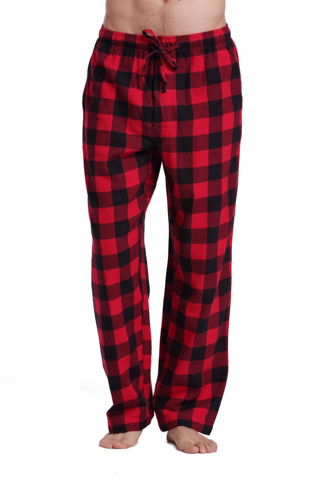 Cyz Mens 100 Cotton Super Soft Flannel Plaid Pajama Pants-Blackredgingham-Xl