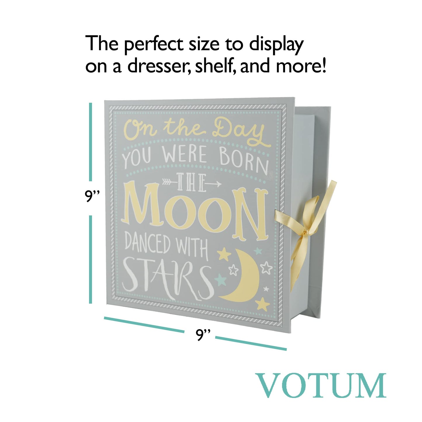 Votum Baby Keepsake Box For Treasured Memories, Moon & Stars - Lightweight, Handcrafted Baby Boxes With 9 Labeled Compartments F