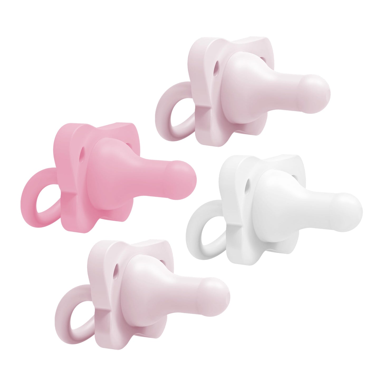 Dr. Browns HappyPaci 100% Silicone Baby Pacifier, Contoured One-Piece Design, Light-Pink, Pink, White, 0-6m, BPA-Free, 4-Pack