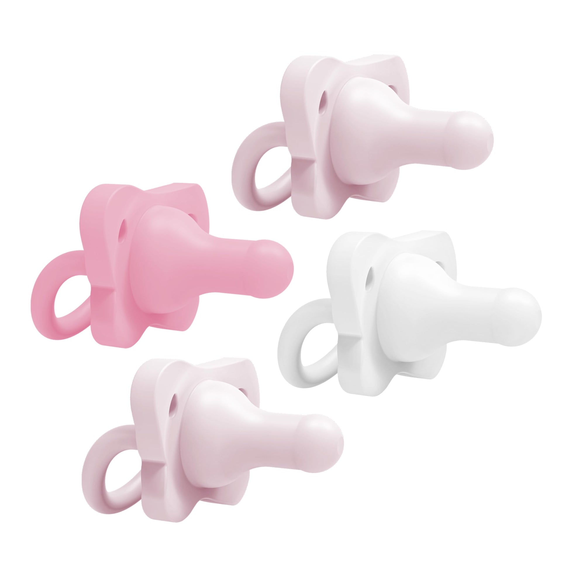 Dr. Browns HappyPaci 100% Silicone Baby Pacifier, Contoured One-Piece Design, Light-Pink, Pink, White, 0-6m, BPA-Free, 4-Pack