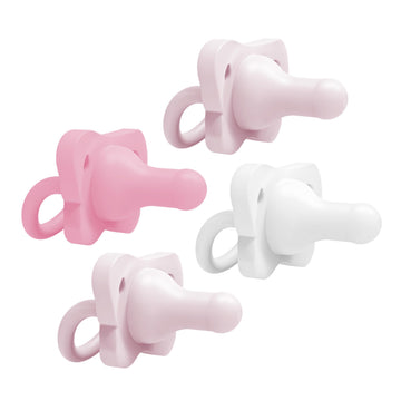 Dr. Browns HappyPaci 100% Silicone Baby Pacifier, Contoured One-Piece Design, Light-Pink, Pink, White, 0-6m, BPA-Free, 4-Pack