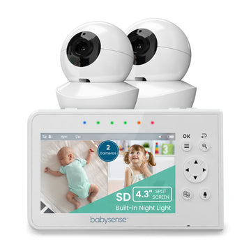 Babysense Baby Monitor With 2 Cameras And Audio 4.3', Non Wifi Baby Monitor, Dual Split Screen, Portable Double Sleep Video Mon