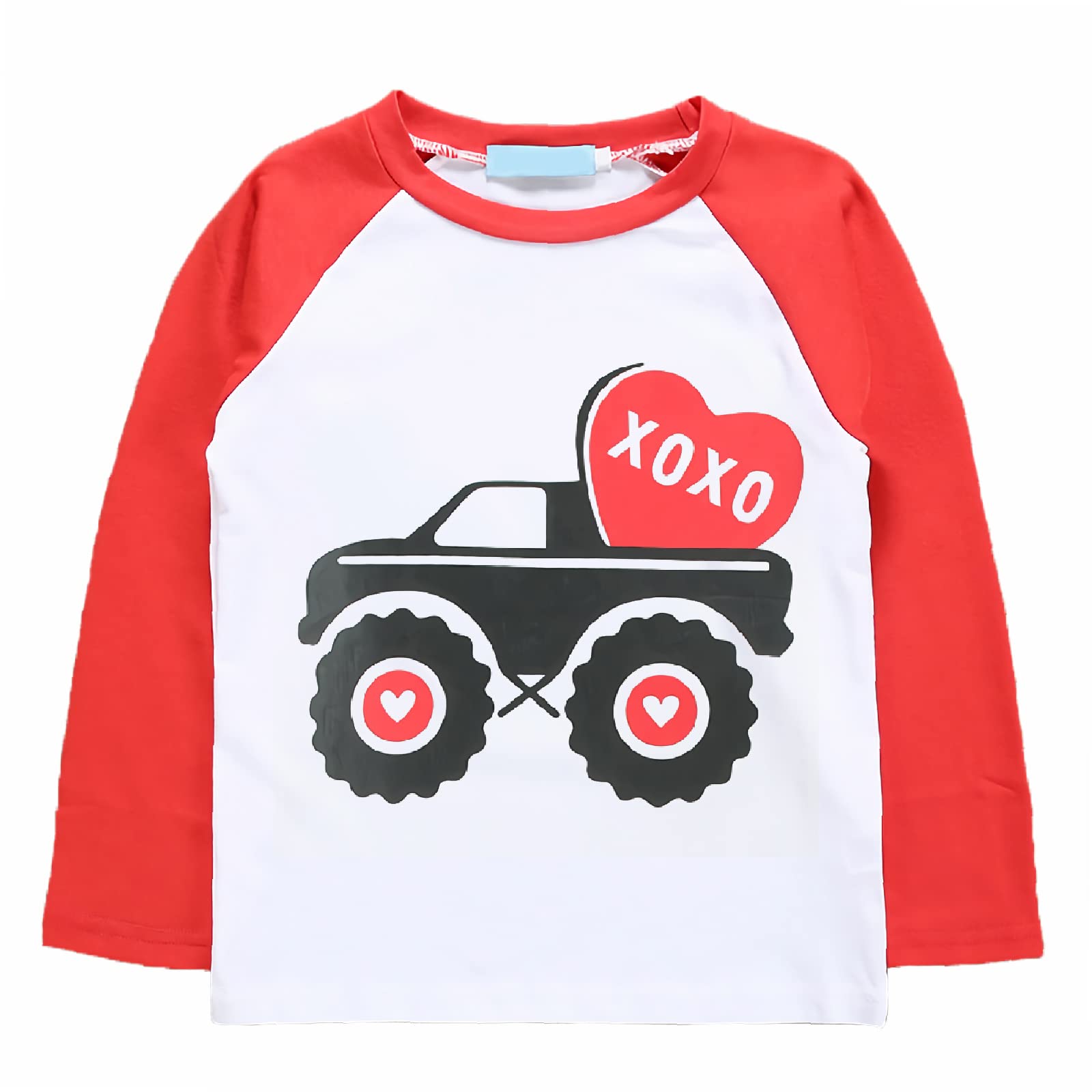 Girls Love T Shirt Long Sleeve Valentine Xoxo Shirt For Kids Children Love Monster Truck Tee Red 6-7 Years
