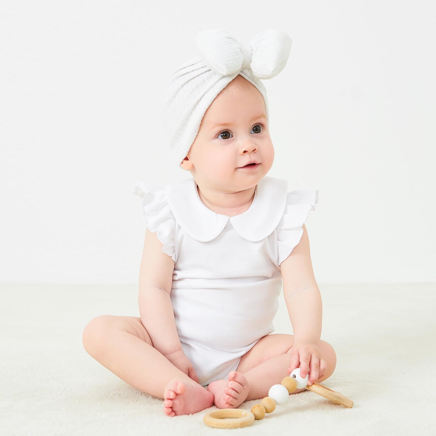 Pureborn Baby Girl Bodysuit Infant Girl 'S Short Ruffle Sleeve Romper Cotton One-Piece Summer Outfit 6-9 Months White