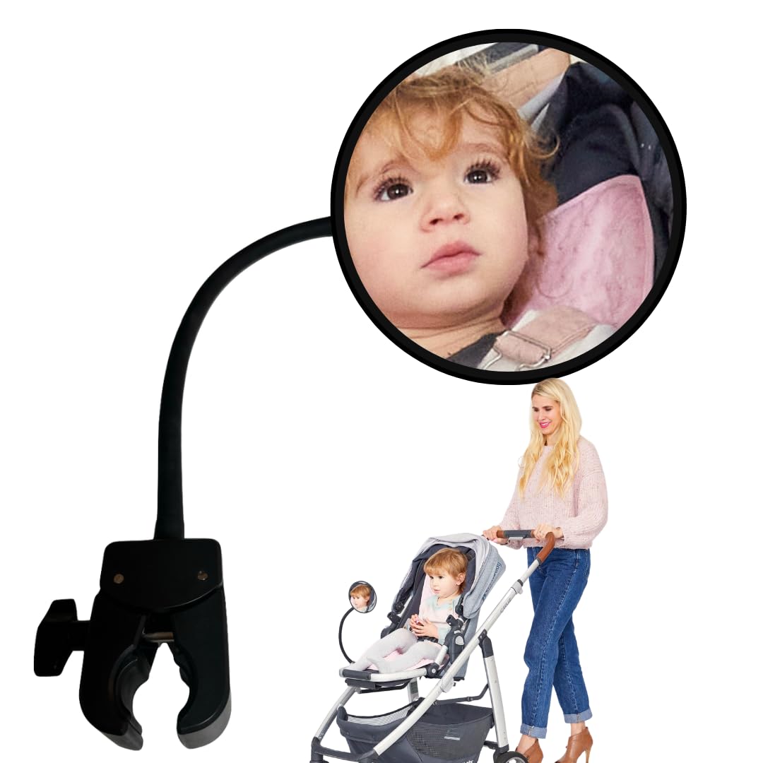 Pramglam Original Stroller Mirror- See Baby's Face on Walks. Rear View Mirror for Prams and Strollers. Easy Connection. Universa