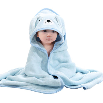 VISGOGO Baby Bath Towel Cute Animal Absorbent Hooded Towel with Ears Soft Bathrobe Blanket for Toddlers Newborn Shower Gifts (Bl