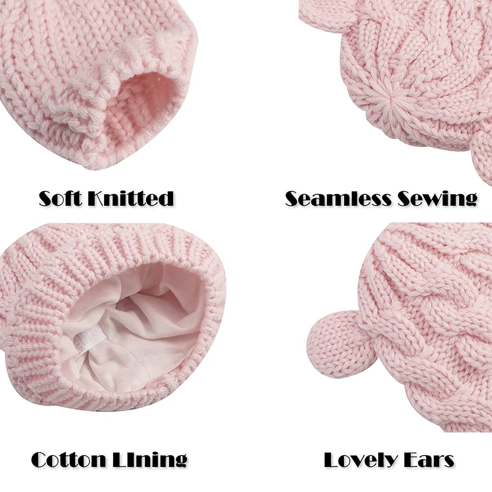 Fynnsure Baby Hat Glove Set Soft Newborn Mittens Baby Girl Boys Knitted Toddler Cap Infant Winter Beanie Mitten Sets Pink S