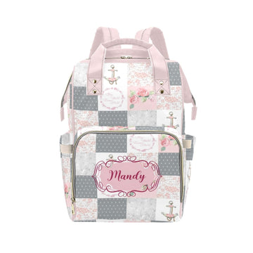 Noverbibi Floral Anchor Personalized Diaper Bag with Custom Name - Custom Baby Tote Backpack for Mom, Unique Gift for New Parent