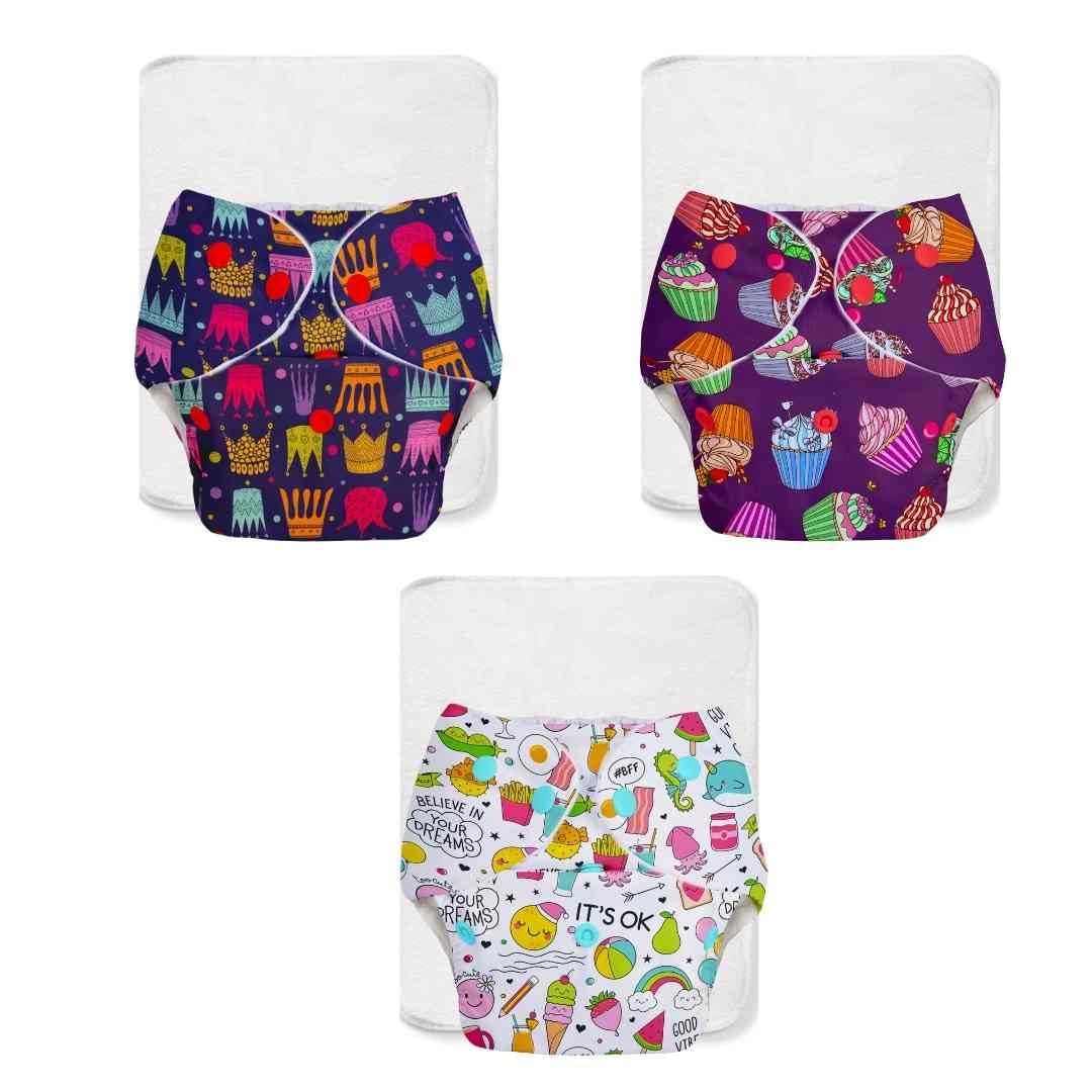Superbottoms Basic  Assorted Pack Of 3 Cloth Diaper For Baby | Washable & Reusable Cotton Cloth Diaper | 03 Years | Freesize |