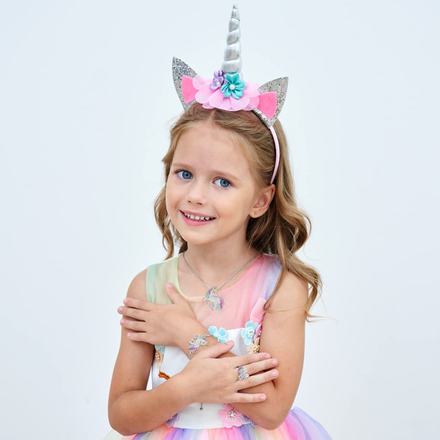 Unicorn Princess Dress Up Clothes For Little Girls - Costume, Jewelry And Headband (6-7 Years, Unicorn Princess 5C)
