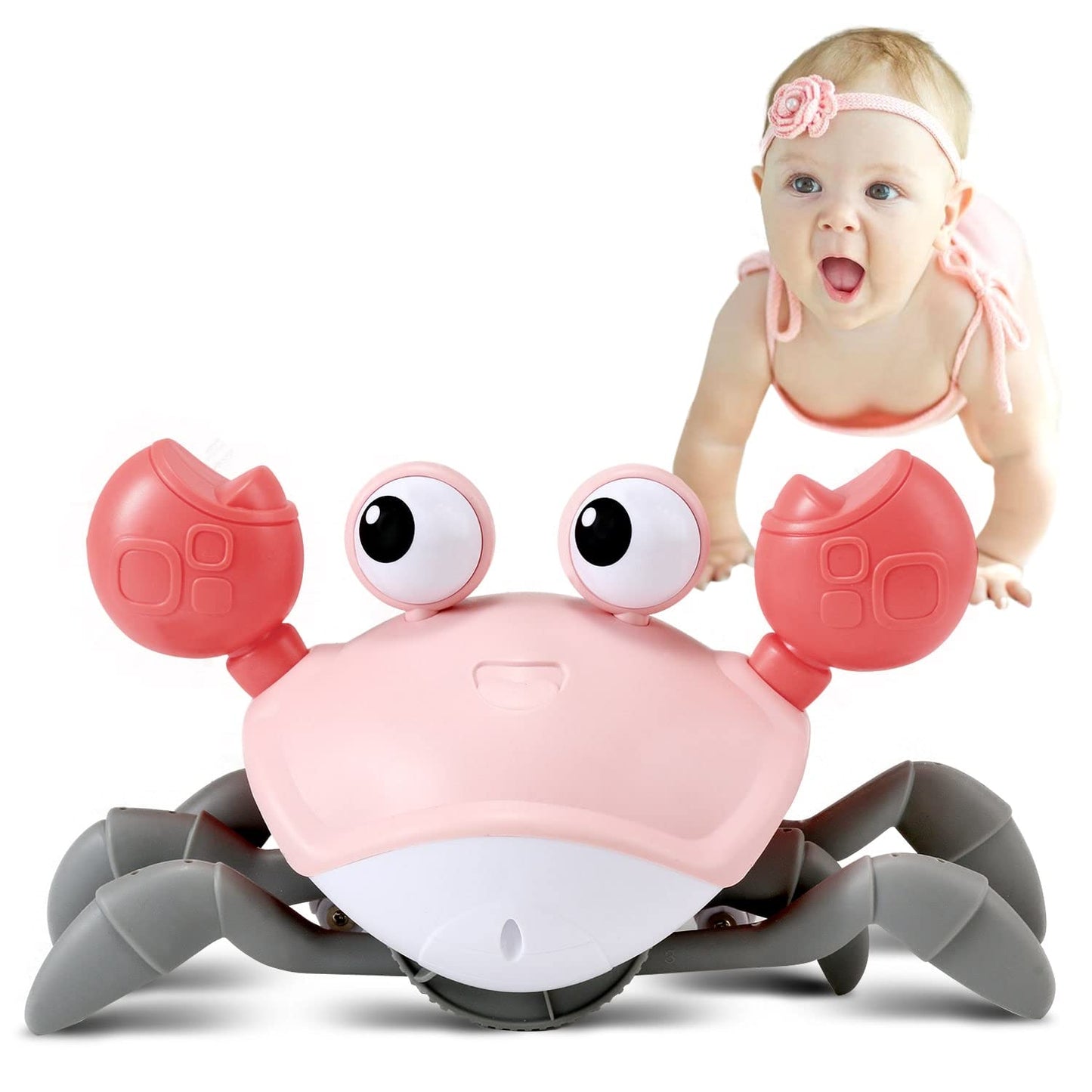 control future Baby Girl Toys Tummy Time: Pink Crawling Crab Babies Montessori Toy Learning 36 Months 3 Year Old Birthday Infant
