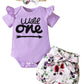 Shalofer Baby Girl First Birthday Outfit 1St Birhtday Bodysuit Wild One Shirt (Purple,6-12 Months)