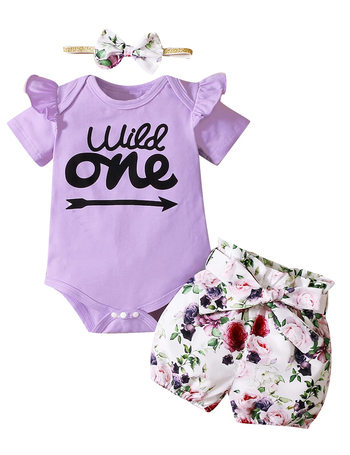 Shalofer Baby Girl First Birthday Outfit 1St Birhtday Bodysuit Wild One Shirt (Purple,6-12 Months)
