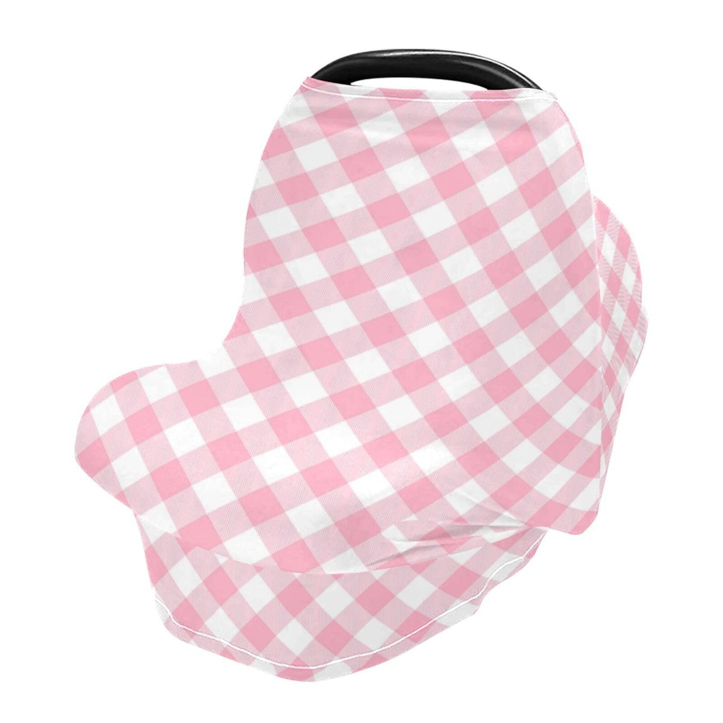 Gravopti Pink Gingham Baby Car Seat Cover, Breathable Nursing Breastfeeding Cover, Stretchy Canopy for Stroller, Shopping Cart, 