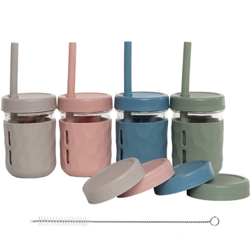 Weesprout Glass Cups With Lids & Straws, Spill-Resistant Smoothie Cups For Toddlers & Kids, Baby Food Storage & Snack Jars, Xl S