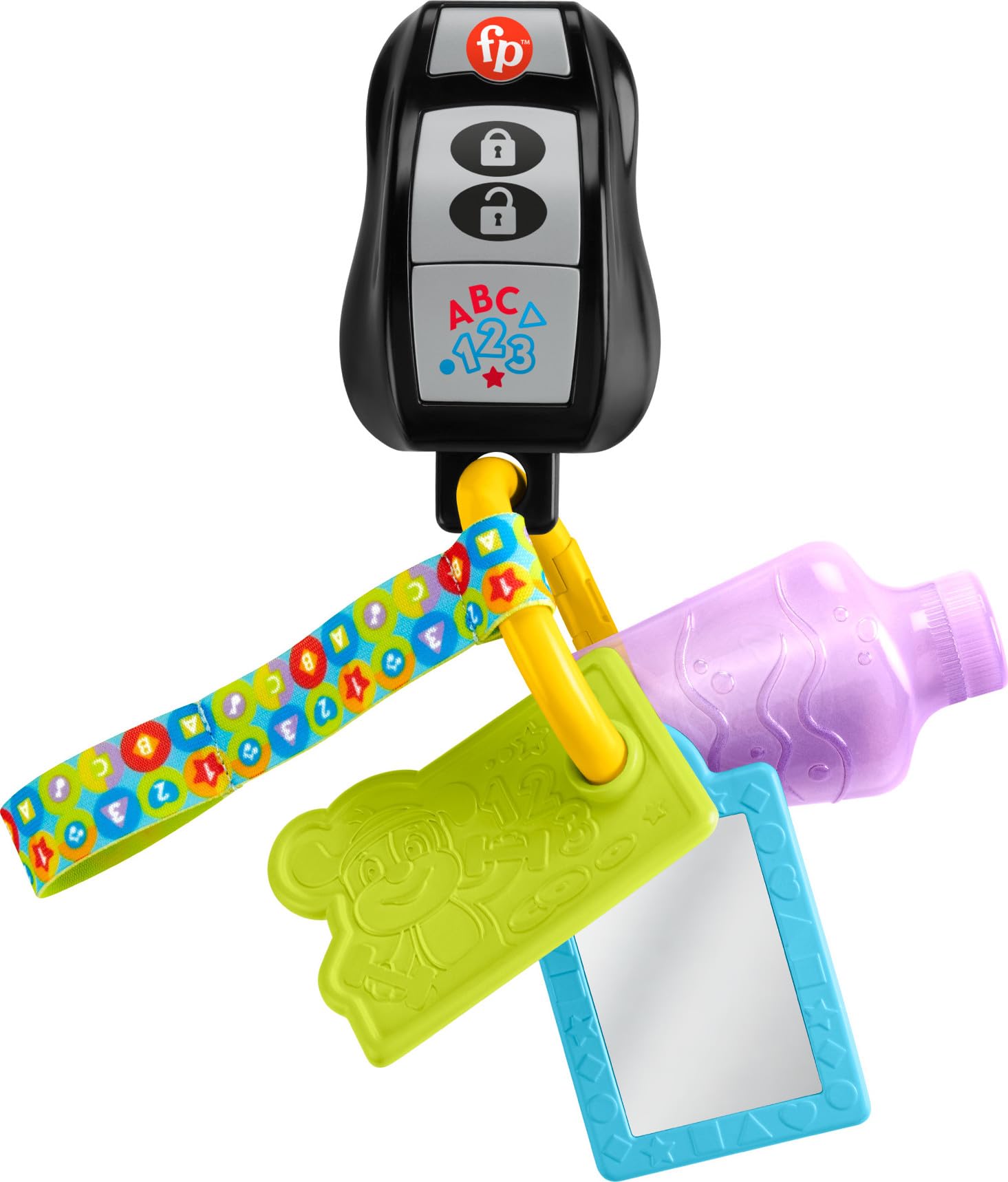 Fisher-Price Baby Travel Toy Laugh & Learn Play & Go Activity Keys with Learning Music, Teether & Mirror for Infants Ages 6+ Mon