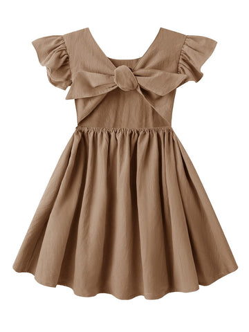 Dutebare Toddler Baby Girl Cotton Linen Backless Ruffle Sleeve Casual Beach Dress 823 Brown 100