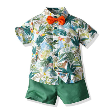 Junneng Toddler Baby Boy Shorts Sets Hawaiian Outfit,Infant Kid Leave Floral Short Sleeve Shirt Top+Shorts Suits (2-3 Years, Lig