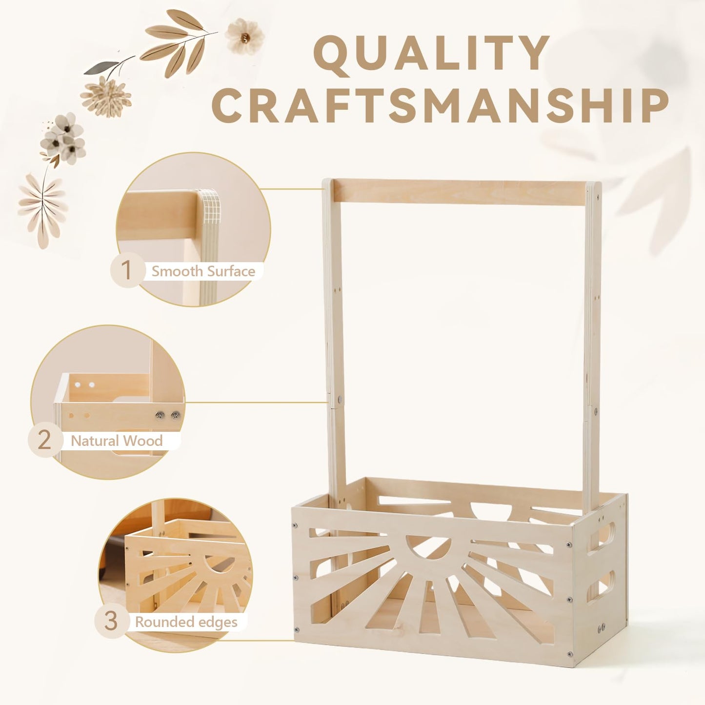 Wooden Baby Shower Crate Closet Baby Basket With Adjustable Handle And Garland Portable Storage Crate Hamper Baby Shower Wooden