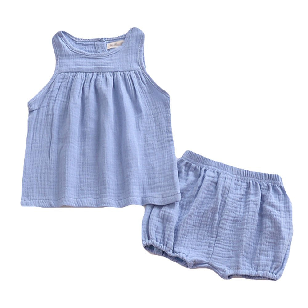 Looly Baby Outfits Unisex Girls Boys Cotton Linen Blend Tank Tops And Bloomers 100,Blue