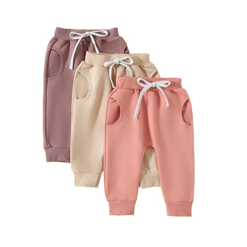 Yoawdats Baby Boys' & Girls' 3-Pack Pull-On Jogger Pants - Classic Fit Elastic Waist - Toddler & Infant Long Pants