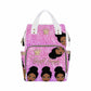 Artsadd Custom Name Diaper Bags Multi-Function Backpack, Pink Glitter Crown Travel Back Pack Customized Large Capacity Mommy Nap