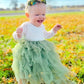 2Bunnies Girl Peony Lace Back A-Line Tiered Tutu Tulle Flower Girl Dress (Sage Sleeve Maxi, 4T)