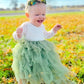 2Bunnies Girl Peony Lace Back A-Line Tiered Tutu Tulle Flower Girl Dress (Sage Sleeve Maxi, 6)