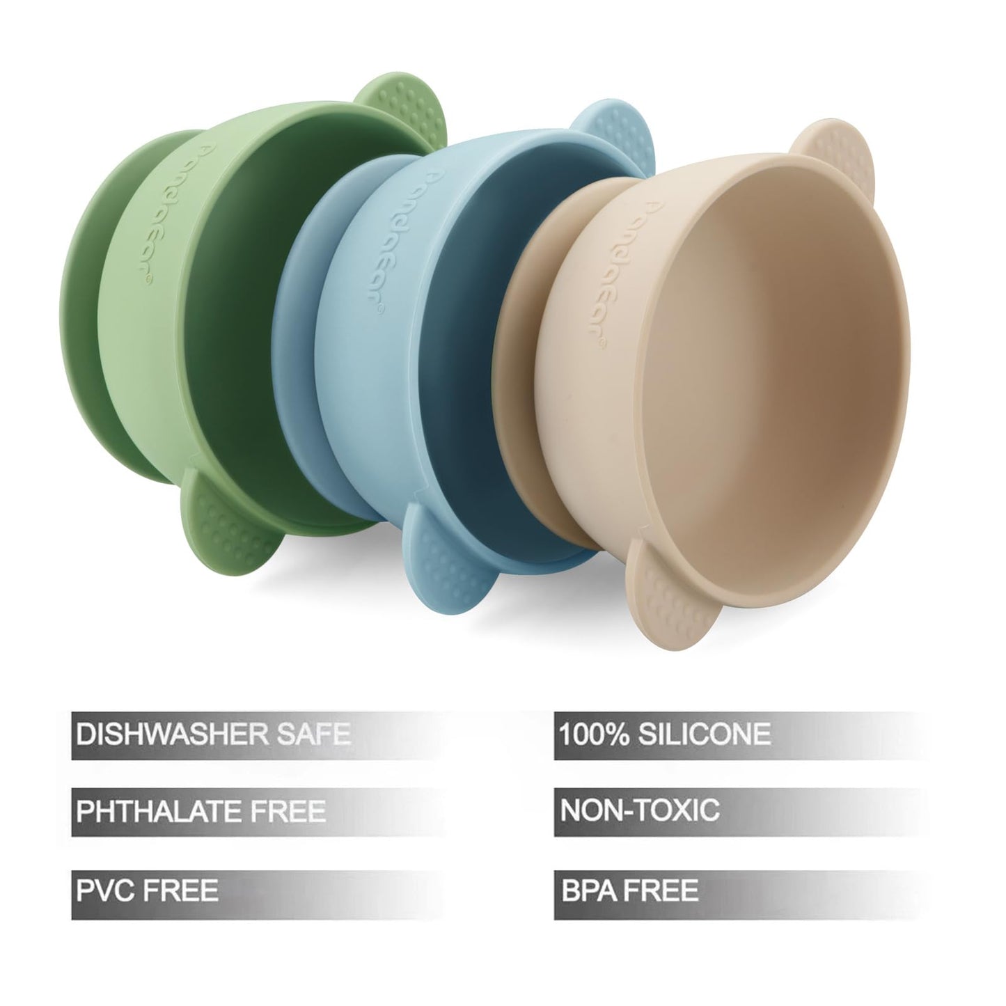 Pandaear 3 Pack Baby Bowls With Suction| Stay Put Silicone Food Bowl For Babies Kids Toddlers Infants| Food Grade Soft Safe Bpa-