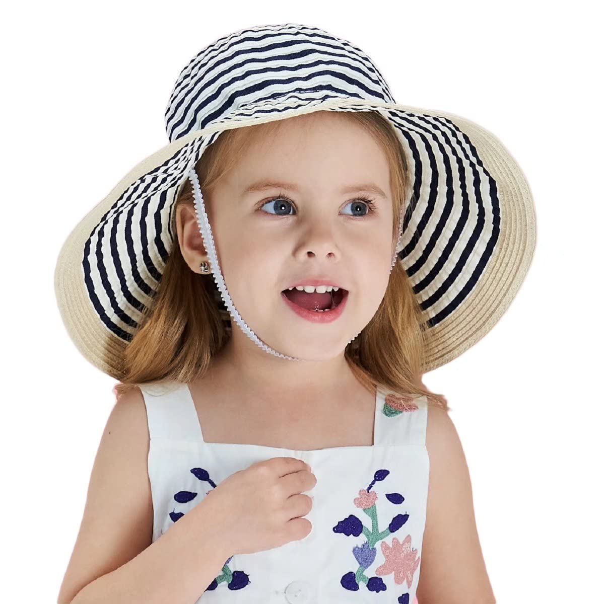 Connectyle Little Girls Upf 50+ Sun Protection Hats For Summer Beach Sun Cap With Bow M Navy Blue