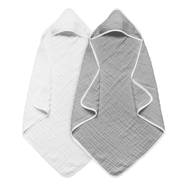 Arnzion Baby Hooded Towels For Babies And Toddlers, Muslin Baby Bath Towel Soft And Absorbency For Boys (L Grey White 2)