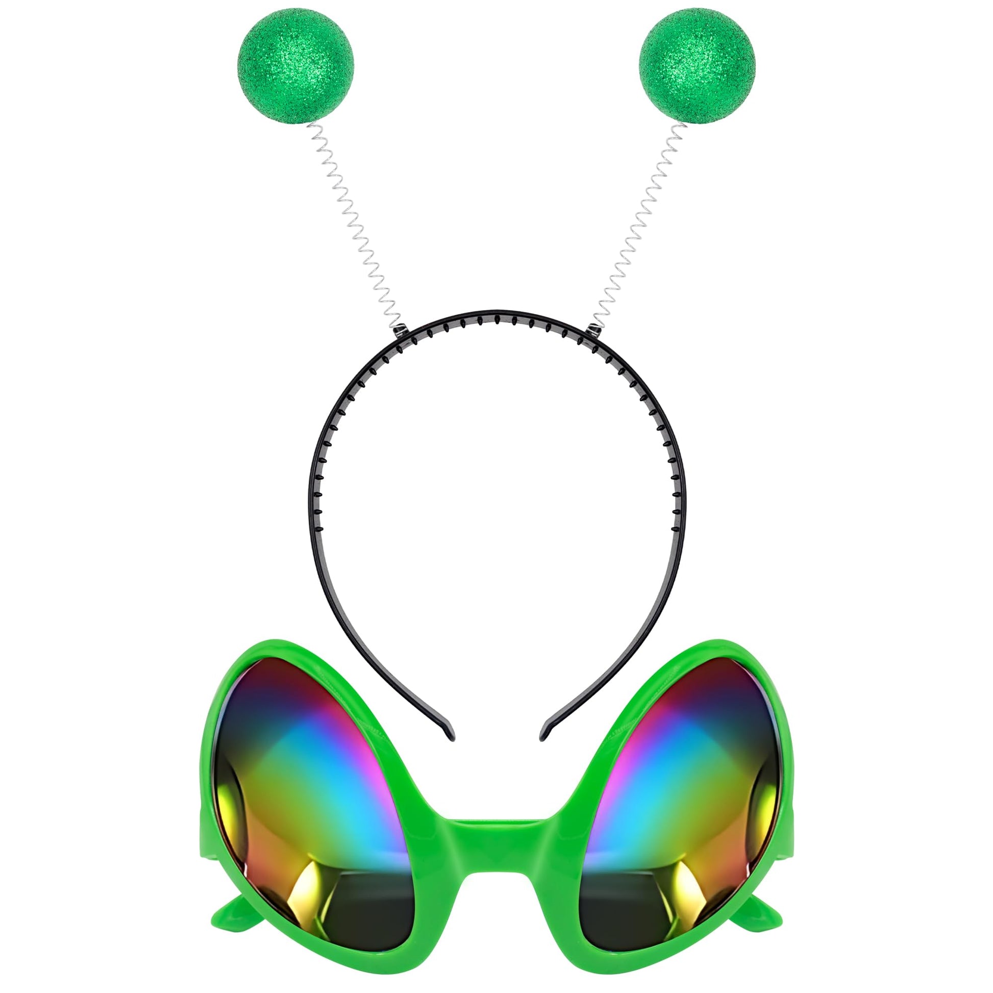Cheerin Green Alien Headband And Glasses - Martian Antenna Headband - Glitter Ball Head Boppers - Space Theme Costume - Alien Co