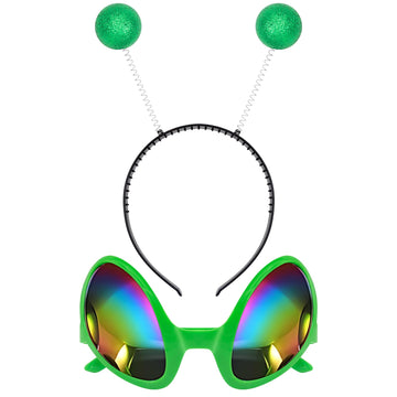 Cheerin Green Alien Headband And Glasses - Martian Antenna Headband - Glitter Ball Head Boppers - Space Theme Costume - Alien Co
