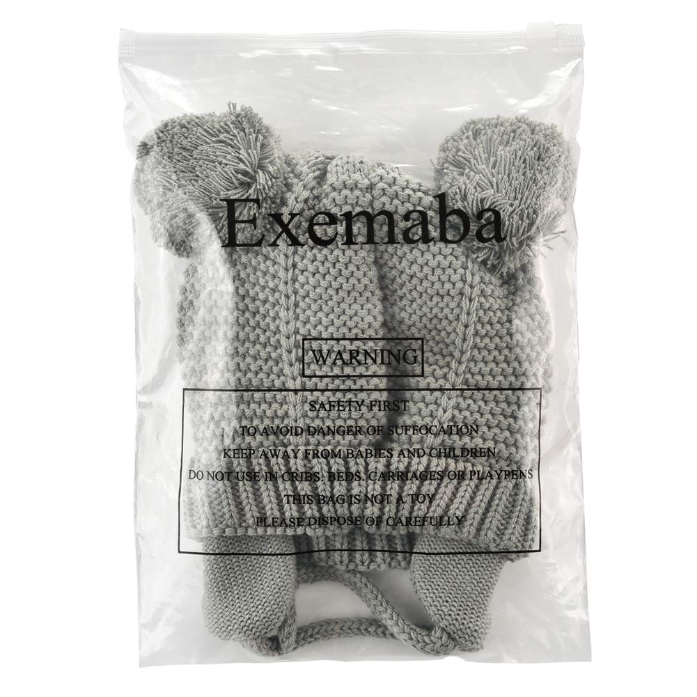 Baby Beanie Earflaps Hat - Infant Toddler Girls Boys Soft Warm Knit Hat Kids Winter Hat With Fleece Lining (Grey,L)