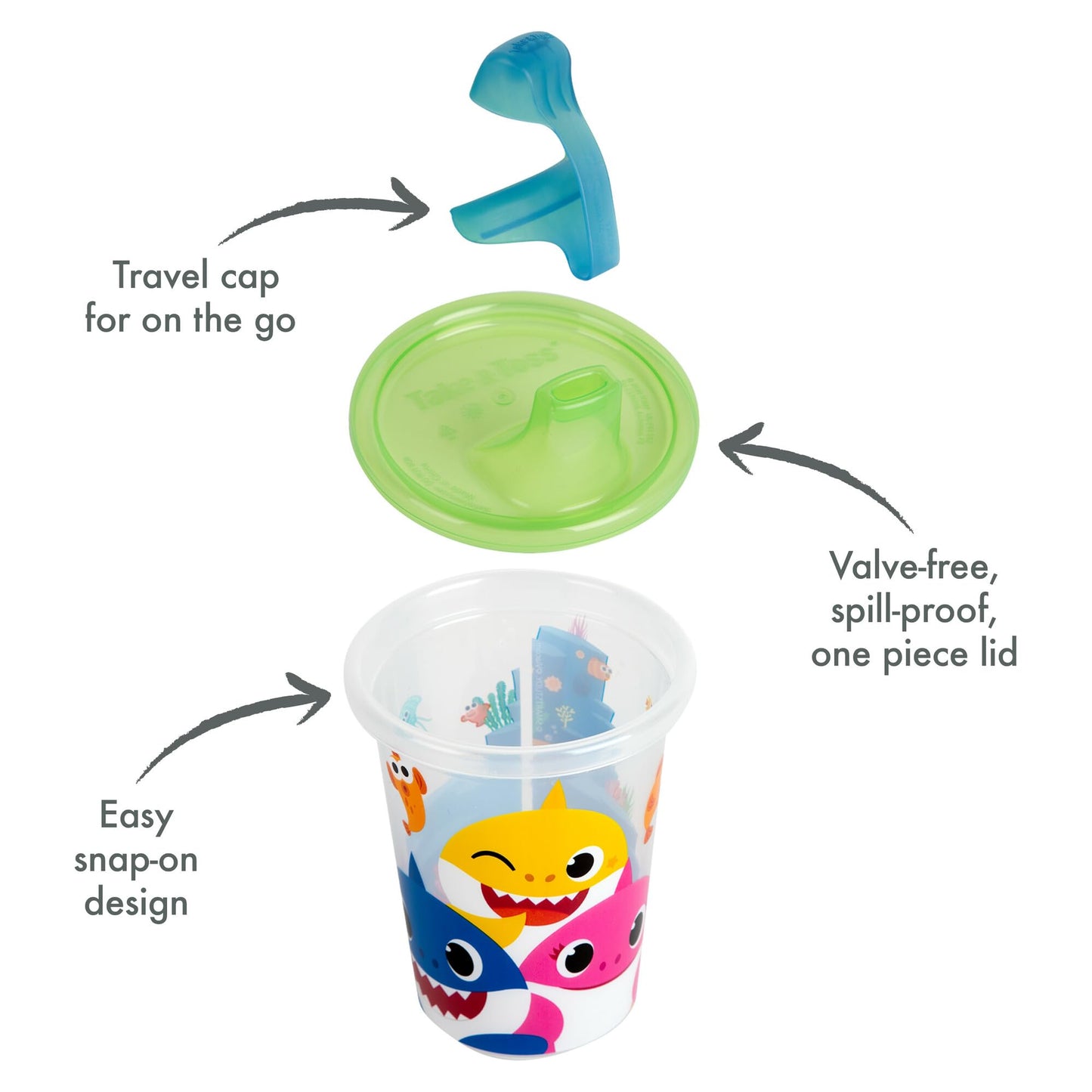 Take & Toss Baby Shark Sippy Cups With Lids - 10 Oz - 10 Cup Kids' Party Pack Includes 2 Travel Caps