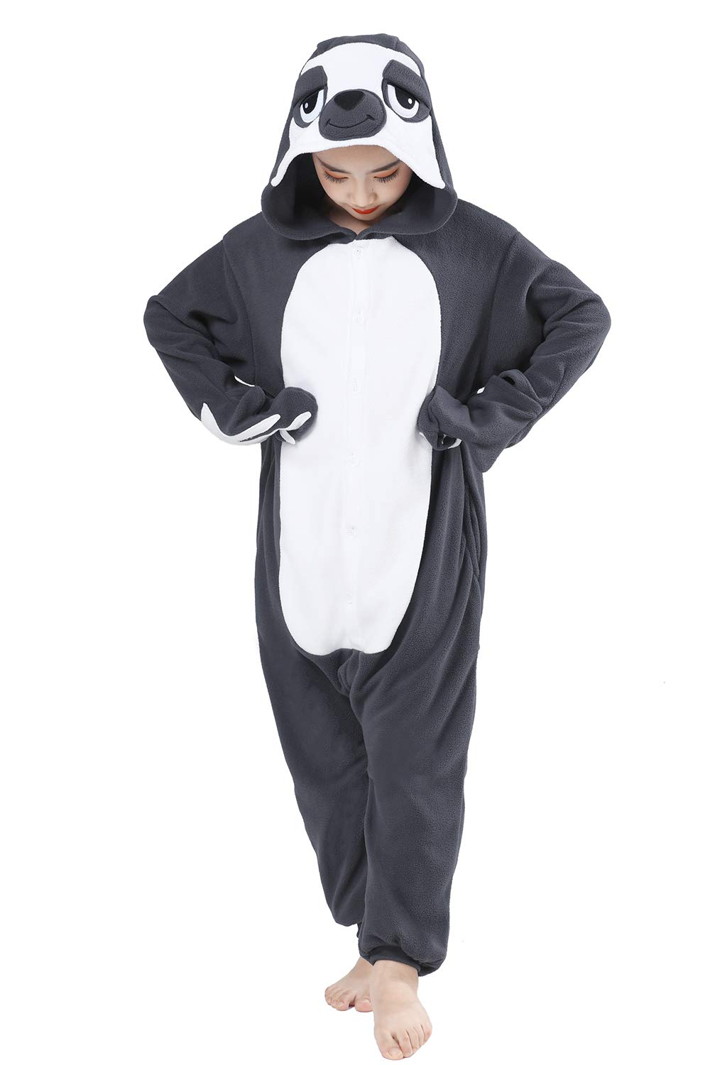 Canasour Kids Sloth Onesie Halloween Cosplay Costume Girls Animal Unisex Outfuit One Piece Hooded Soft Pajamas Grey Party 8-10 Y
