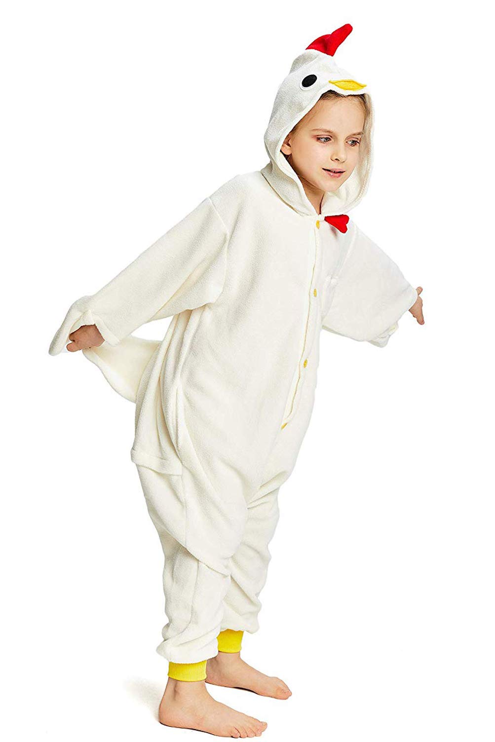 Canasour Chicken Onesie Kids Animal Rooster Halloween Cosplay Costume For 6-8 Years Girls Unisex Outfuit One Piece Hooded Soft P