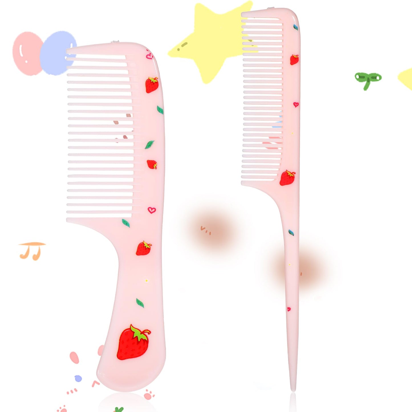 Baby Comb Set, Small Cute Fine Tooth Toddler Comb & Rat Tail Baby Comb For Styling, Pink Baby Hair Comb Plastic Parting Combs, A