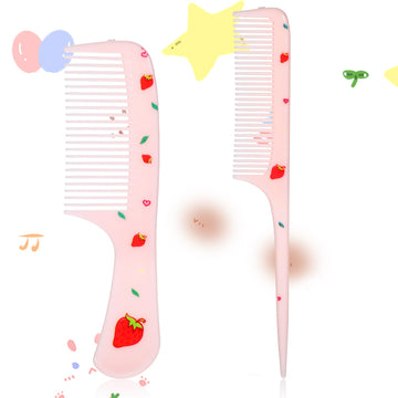 Baby Comb Set, Small Cute Fine Tooth Toddler Comb & Rat Tail Baby Comb For Styling, Pink Baby Hair Comb Plastic Parting Combs, A