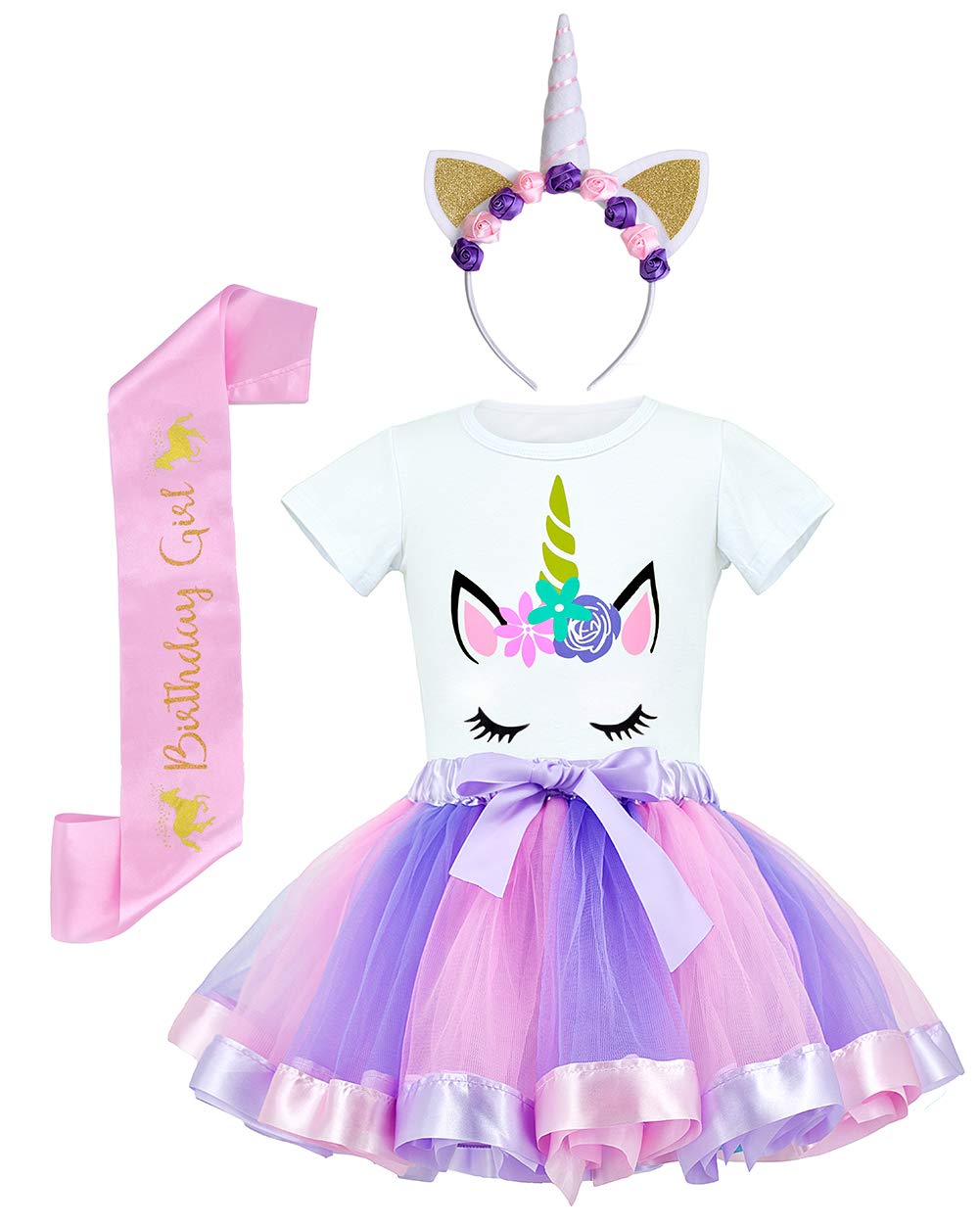 Jiaduo Girls Unicorn Costume Rainbow Tutu With White Shirt, Headband & – Cutebab WBBAPB07QLKHLHX
