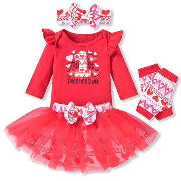 Aalizzwell 3-6 Months Baby Girls Valentines Day Outfit Infant 1St Valentines My Tulle Skirt Heart Clothes With Leg Warmers Cloth