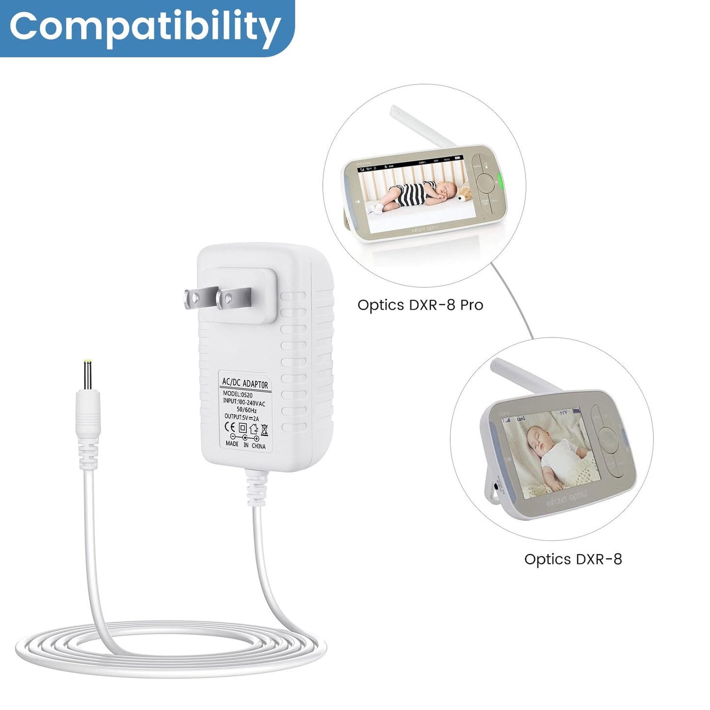 Charger For Infant Optics Dxr-8 / Dxr8 Pro Monitor Unit, Dc 5V Round-Pin Power Adapter