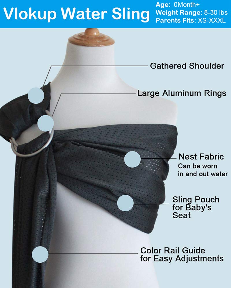 Vlokup Baby Water Ring Sling Carrier | Lightweight Breathable Mesh Baby Wrap For Infant, Newborn, Kids And Toddlers | Perfect Fo