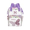 YallLocoMo Custom Name Diaper Bag Backpack Gift Butterfly Heart Purple Floral Multifunction Travel Backpack Nappy Bag Daypack fo