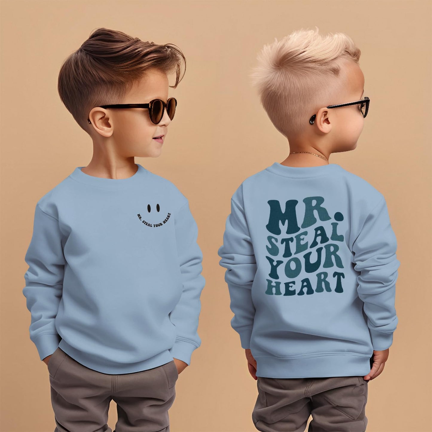 Boutikome Valentines Day Sweatshirt Toddler Baby Boy Mr. Steal Your Heart Shirts Long Sleeve Pullover Spring Tops Clothes(Blue,5