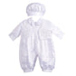 Dressy Daisy Infant Baby Boy Christening Baptism Outfit Satin Romper Bodysuit Set with Bonnet Hat Size 3-6 Months, White