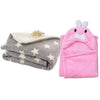 BRANDONN All Season Supersoft Hooded and Printed Blanket and Bath Towel Pack of 2 (Grey, Baby Pink)