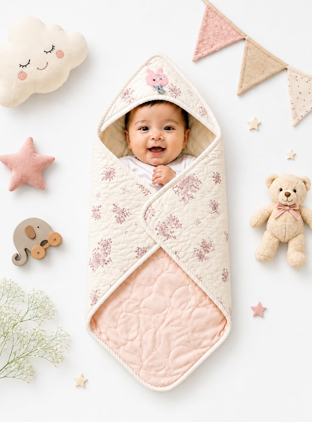 Newborn Baby Hooded Blanket (Cream White)