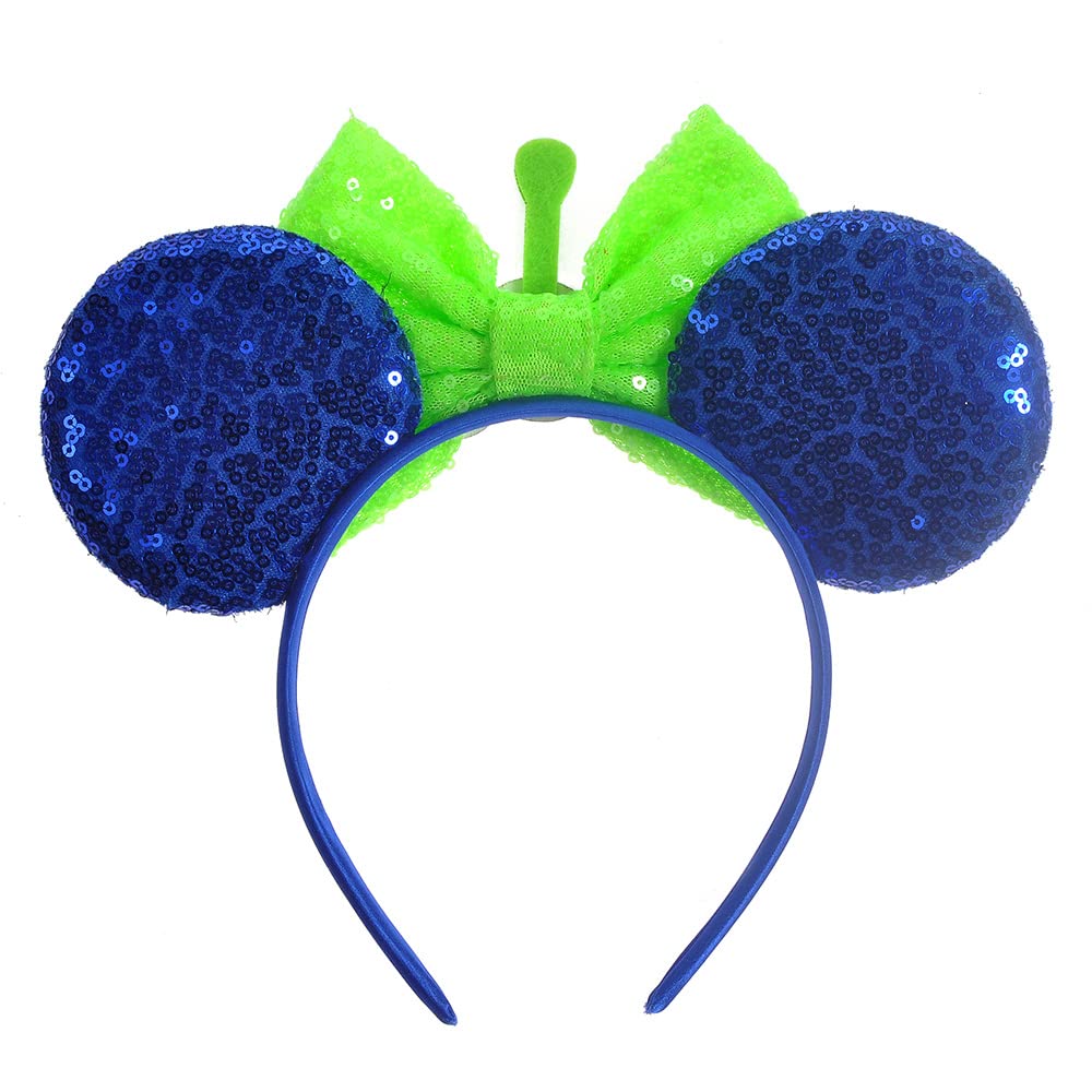 Jiahang Green Monster Mouse Ears Headband Sequin Et Bow, Halloween Gilltering Costume Festival Hair Band, Party Decoration Photo
